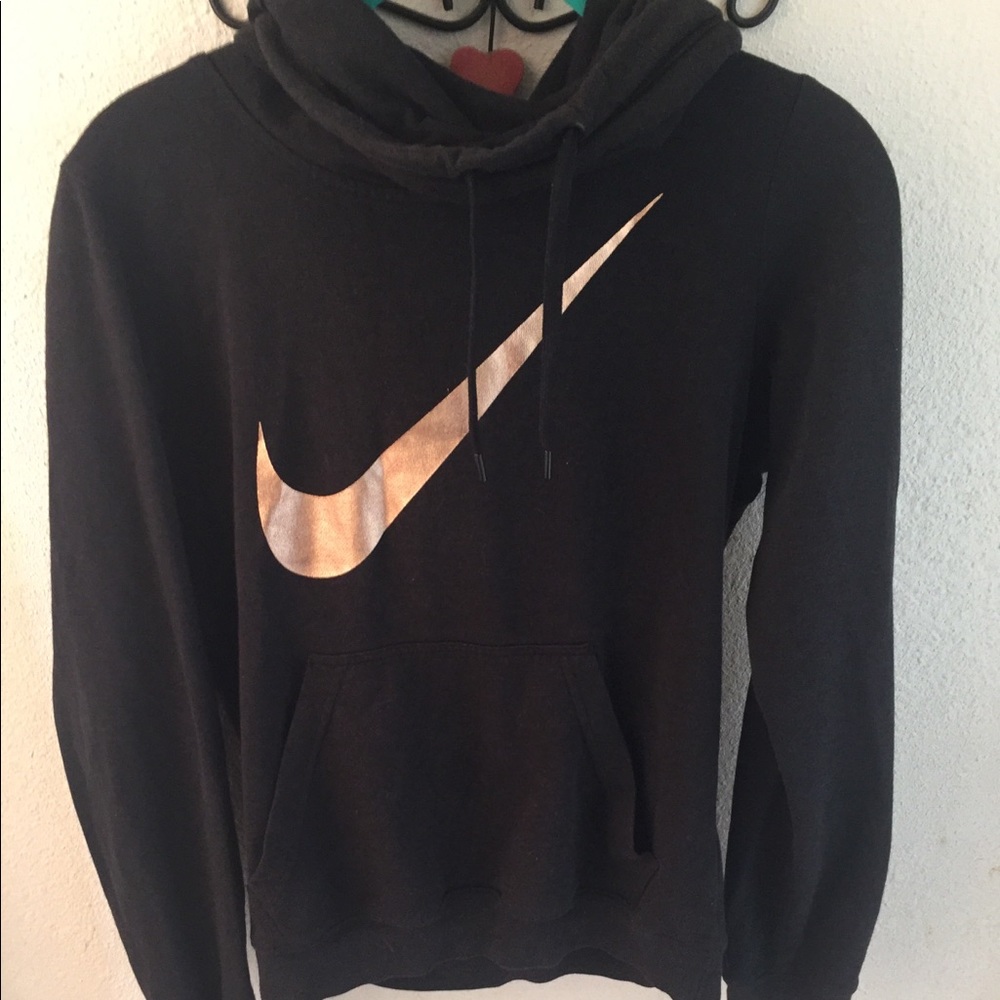 Nike Gold Swoosh Logo Funnel Neck Hoodie